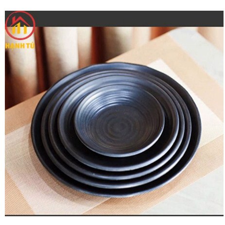 [Nhiều cỡ] Đĩa Nhựa Phíp Tròn, Dĩa Melamine Dáng Tròn LJP Màu Đen Sang Trọng - phong cách Hàn Quốc