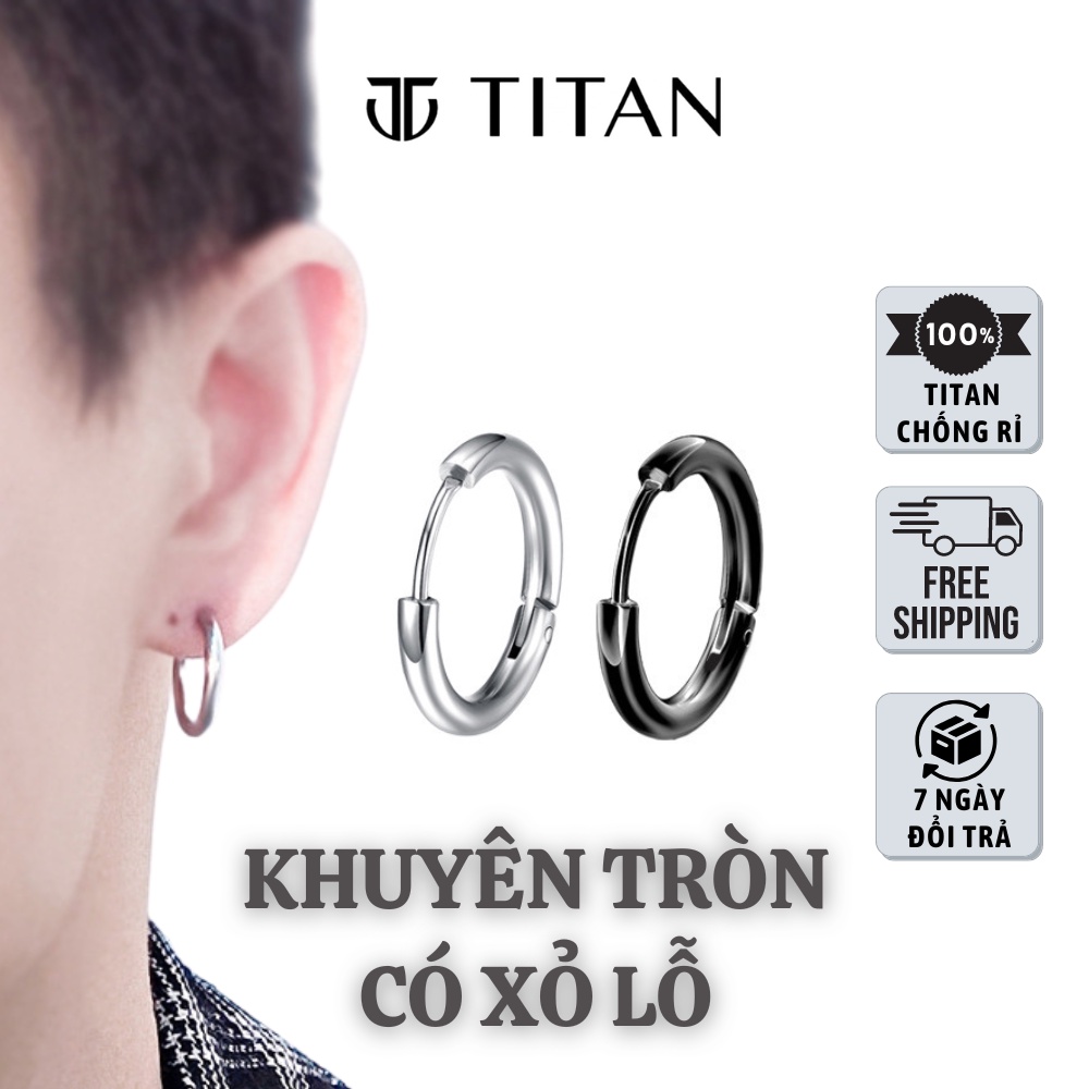 Khuyên tai nam tròn unisex, bông tai không cần bấm lỗ cá tính, khuyên kẹp vành tai 2 màu bạc đen TITAN Shop