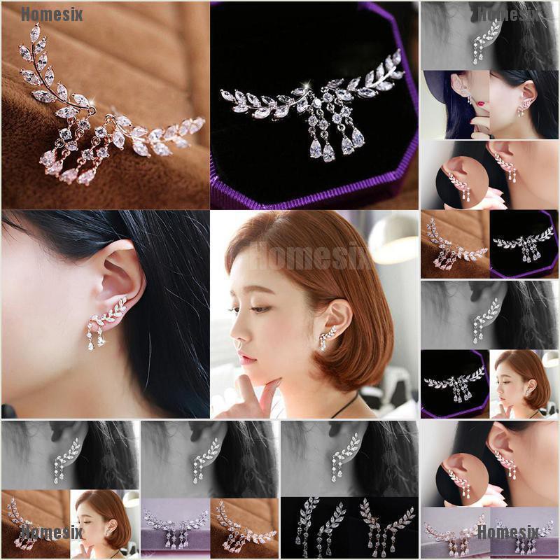 Bông Tai Thời Trang Hình Chiếc Lá Có Đính Đá Zircon 1 Cặp Cho Nữ