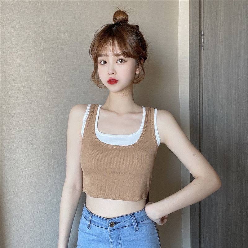 Áo bra nữ, ba lỗ dáng croptop 2 lớp có đệm ngực 2 trong 1