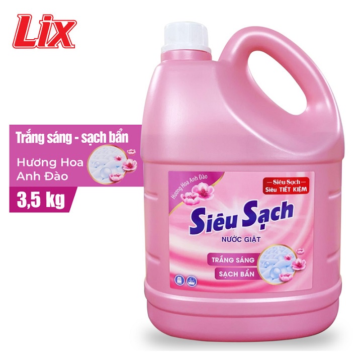 COMBO 2 Can Nước giặt Lix Siêu Sạch hương hoa anh đào (2 chai x 3.5Kg)