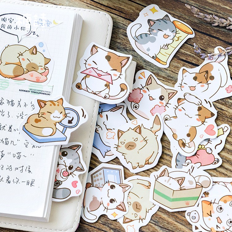Bộ sticker/ Hình dán Họa Tiết Hình Mèo Chibi (45 Hình)