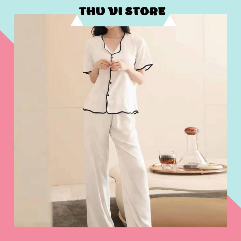Đồ Bộ Pijama, Bộ Mặc Nhà Áo Nữ Lụa Tay Ngắn Quần Dài Cổ Lật Gợn Sóng Chất Liệu Lụa Satin Nhiều Màu, Form Rộng Rãi Thoáng | BigBuy360 - bigbuy360.vn