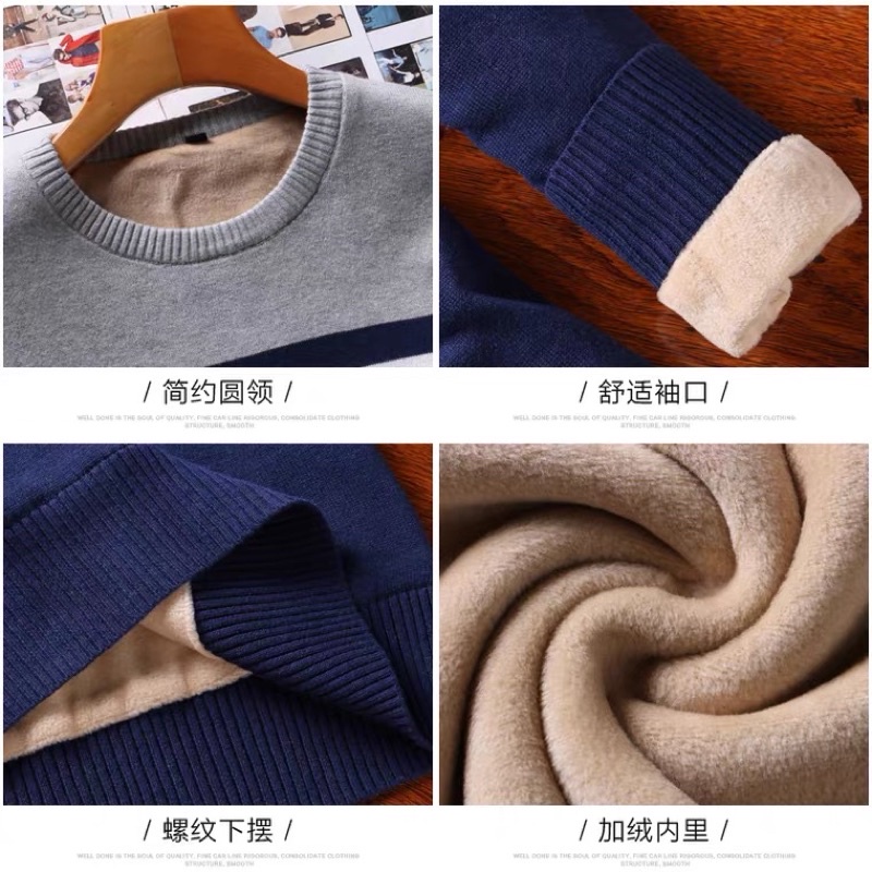 Áo len nam lót nỉ hoạ tiết kẻ ngang hàng QCCC mẫu 01-09