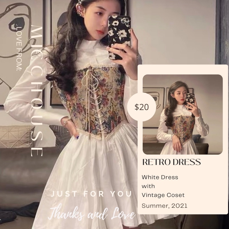 Có sẵn | Đầm chic ulzzang dáng xoè + áo dây corset hoạ tiết vintage