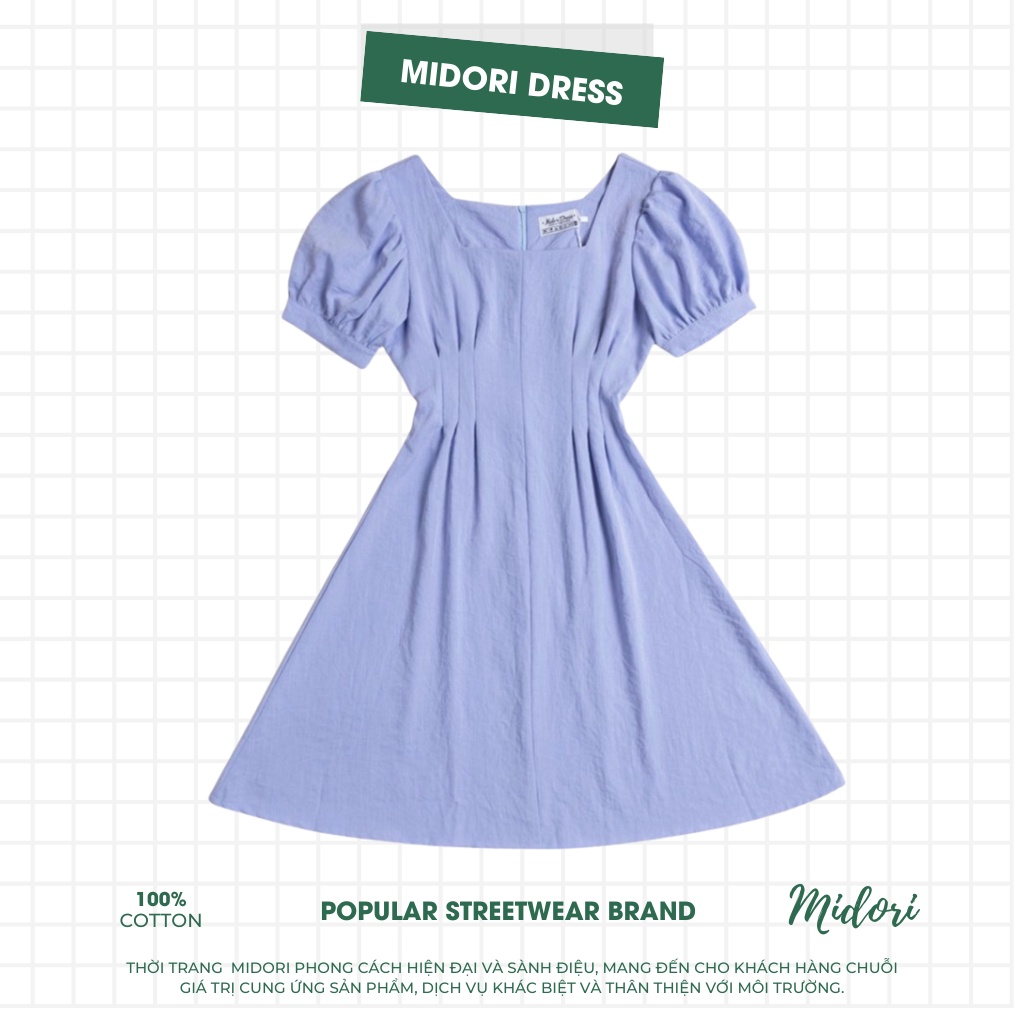 Đầm váy sơ mi nữ cổ vuông thiết kế chữ A siêu trẻ trung chất Linen cao cấp Local Brand Chính Hãng M Midor