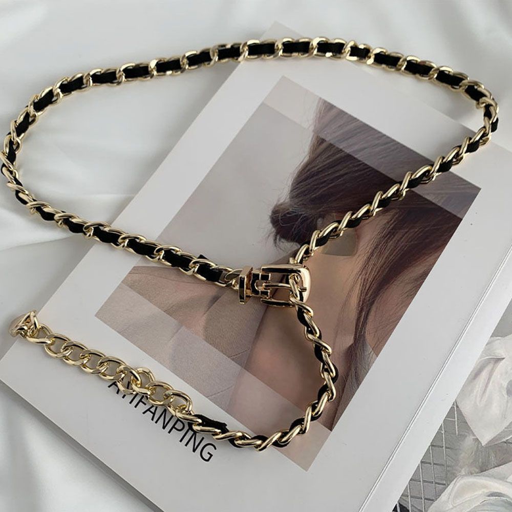 Thắt lưng dây xích phối da PU mặt hình hoa thời trang gothic cá tính cho nữ