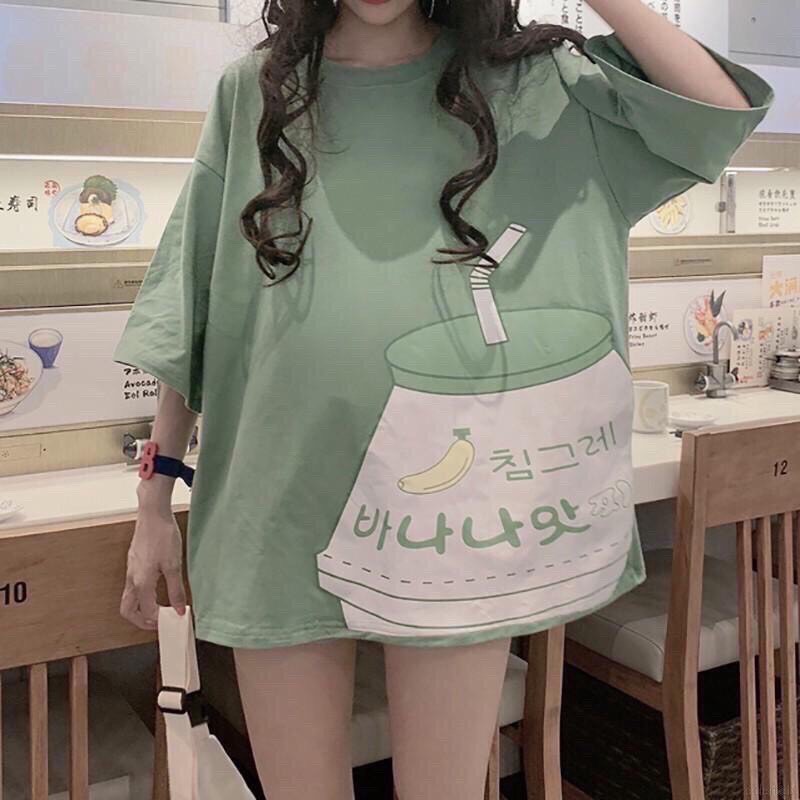 Áo Thun Form Rộng Tay Lỡ Unisex Hình Cốc Trà Sữa A11