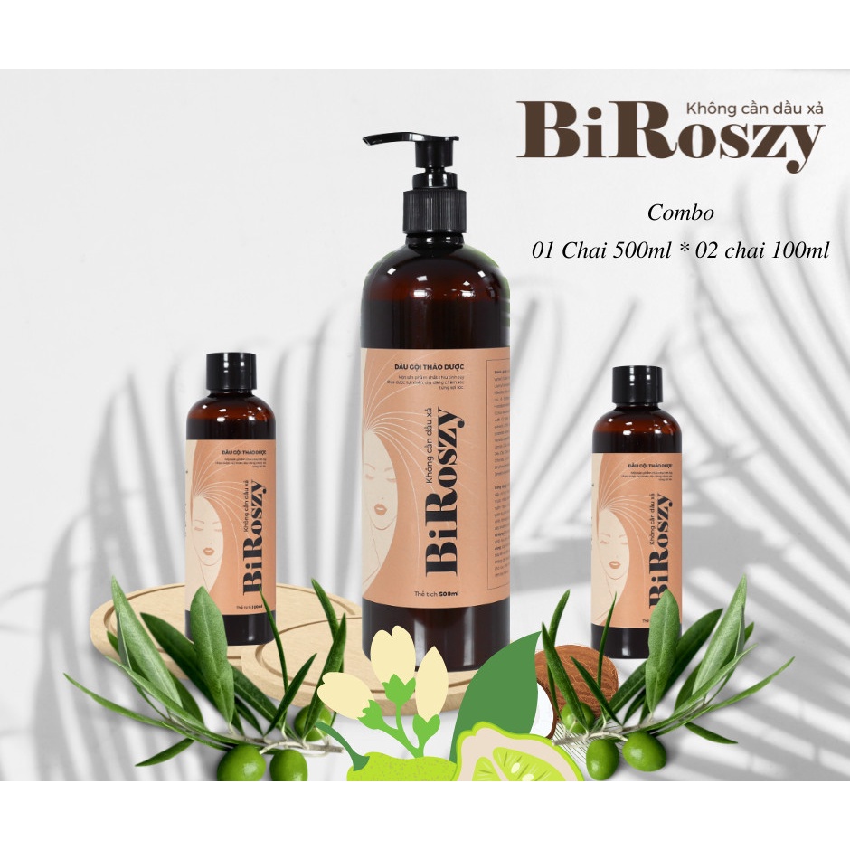Dầu gội thảo dược BiRoszy,Giảm rụng tóc,Kích thích mọc tóc,Đánh bay gầu ngứa,chai 500ml+2chai 100ml