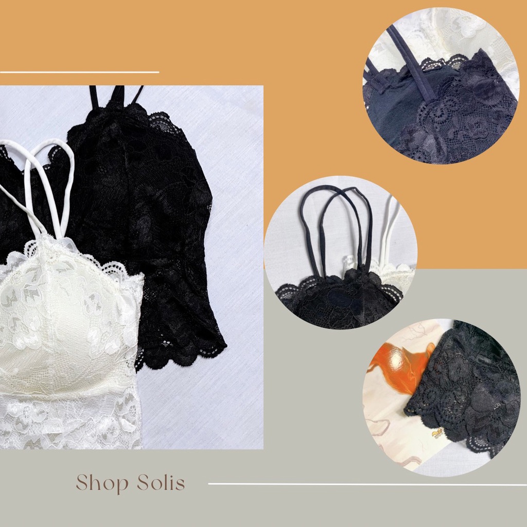 Áo bra Bralette ren croptop không gọng hai dây có đệm ngực SOLIS MS 618