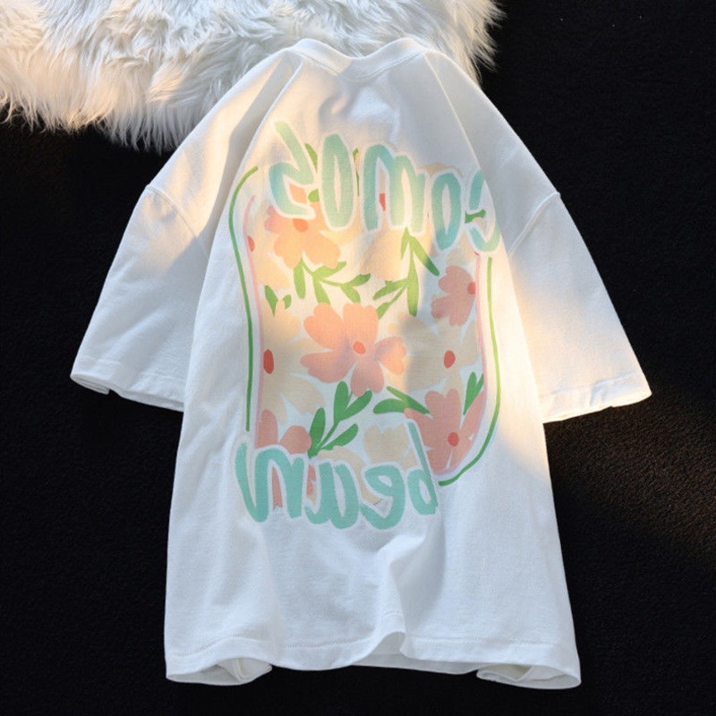 Áo Thun Ngắn Tay Dáng Rộng In Hoa Thời Trang Mùa Hè Dành Cho Nữ