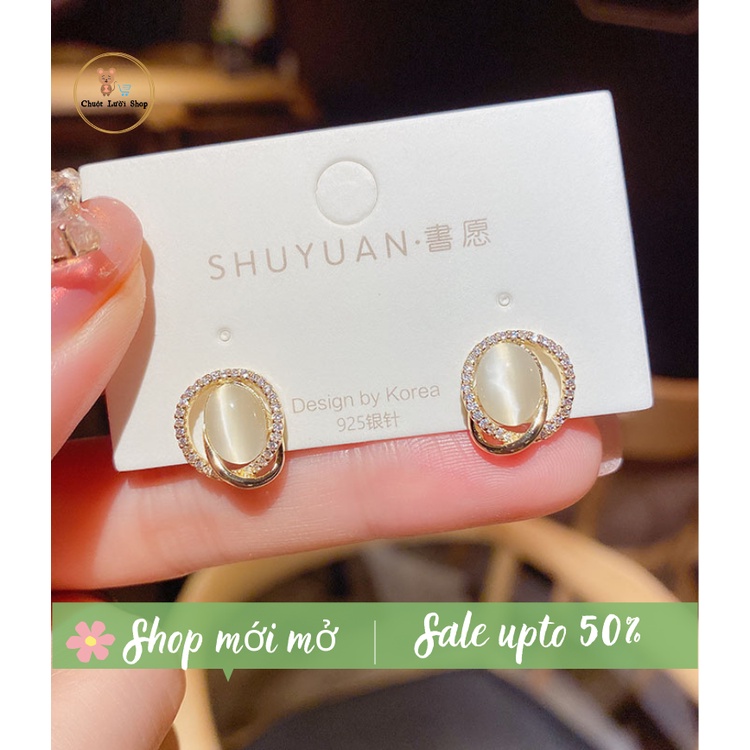 Bông tai Khuyên tai Hình Ovan Đính Đá Phong Cách Hàn Quốc [CHUỘT LƯỜI SHOP]