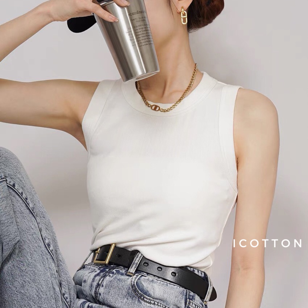 Áo tanktop nữ ICOTTON áo ba lỗ dáng dài phom ôm cổ tròn, co giãn tốt