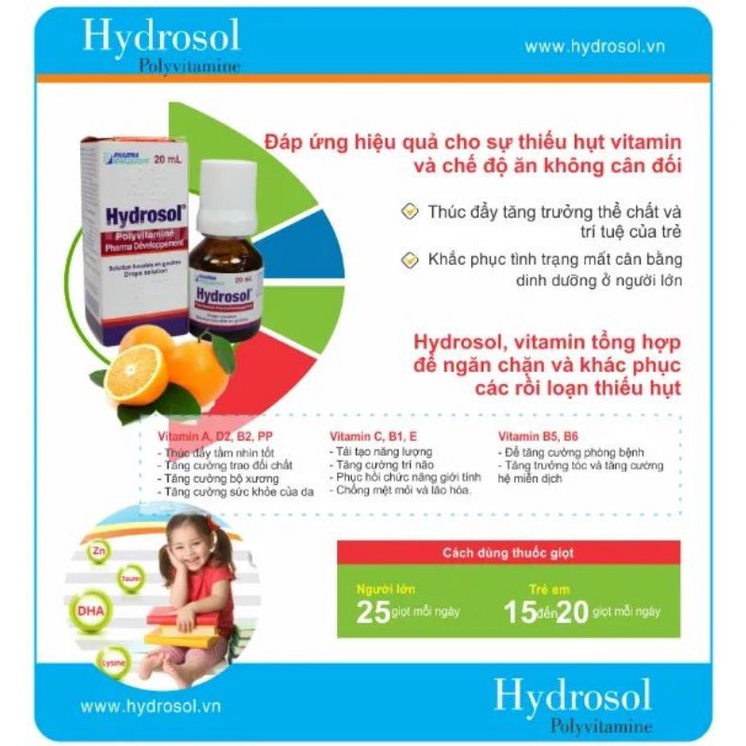 Hydrosol Siro bổ sung vitamin và khoáng chất cho bé 20ml
