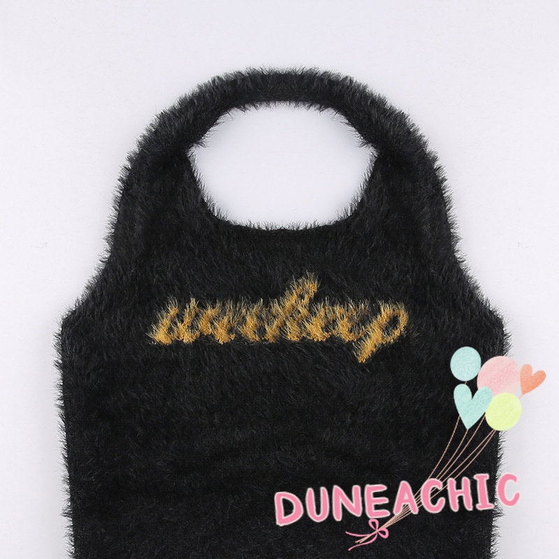DUNEA Áo Tank Top Dệt Kim In Chữ Kiểu Vintage Cá Tính Cho Nữ