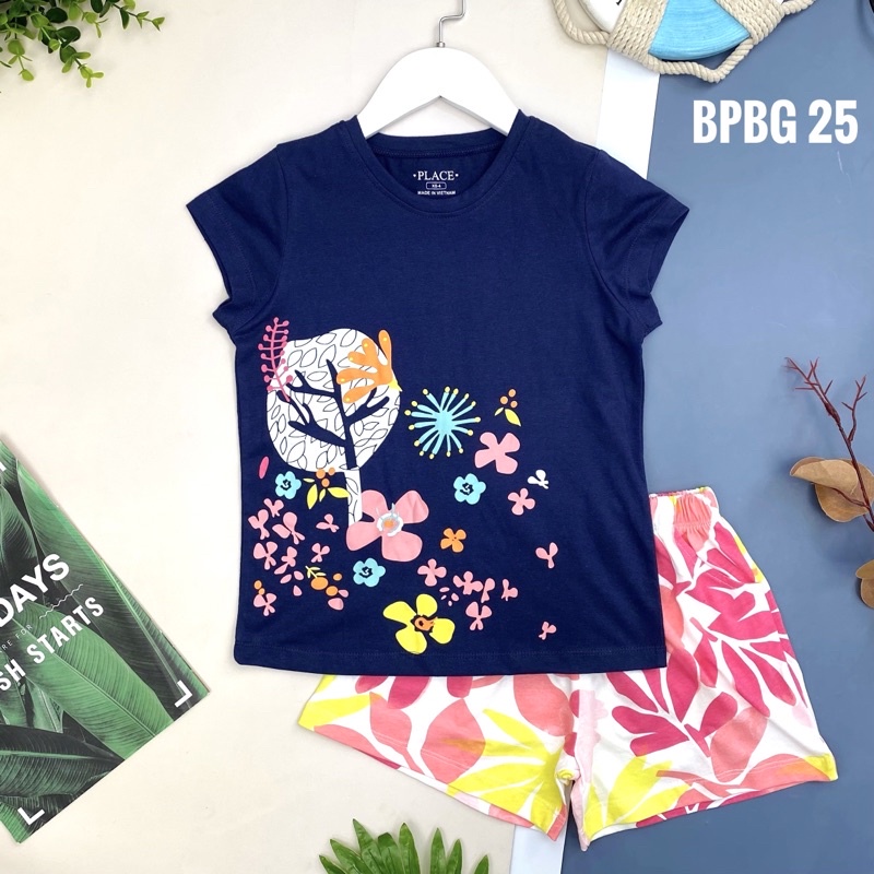 Bộ cộc tay cho bé gái size đại 4-14y (20-50kg). Chất liệu cotton vải dư mềm mát, thấm hút mồ hôi, co giãn tốt