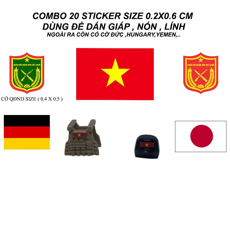 Đồ chơi lắp ráp lego swat , lego quân đội-Combo 20 cái tem sticker dán mini cờ VN