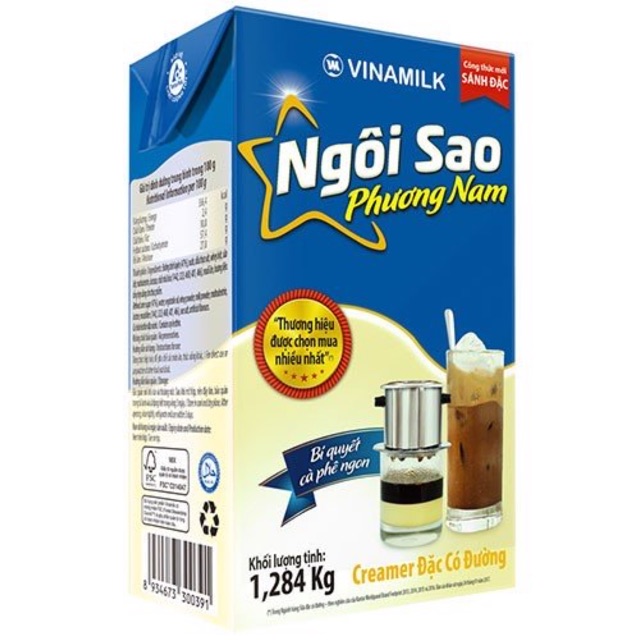 Kem sữa đặc ngôi sao phương nam 1,284kg 1284g xanh lá xanh dương