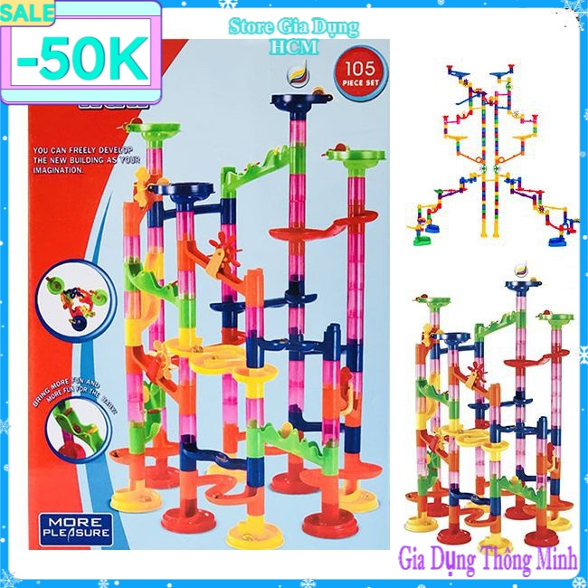 Lắp Ráp Tháp Bi Lăn, Đồ Chơi Lắp Ráp Thả Bi Marble run 105 Chi Tiết Cho Bé