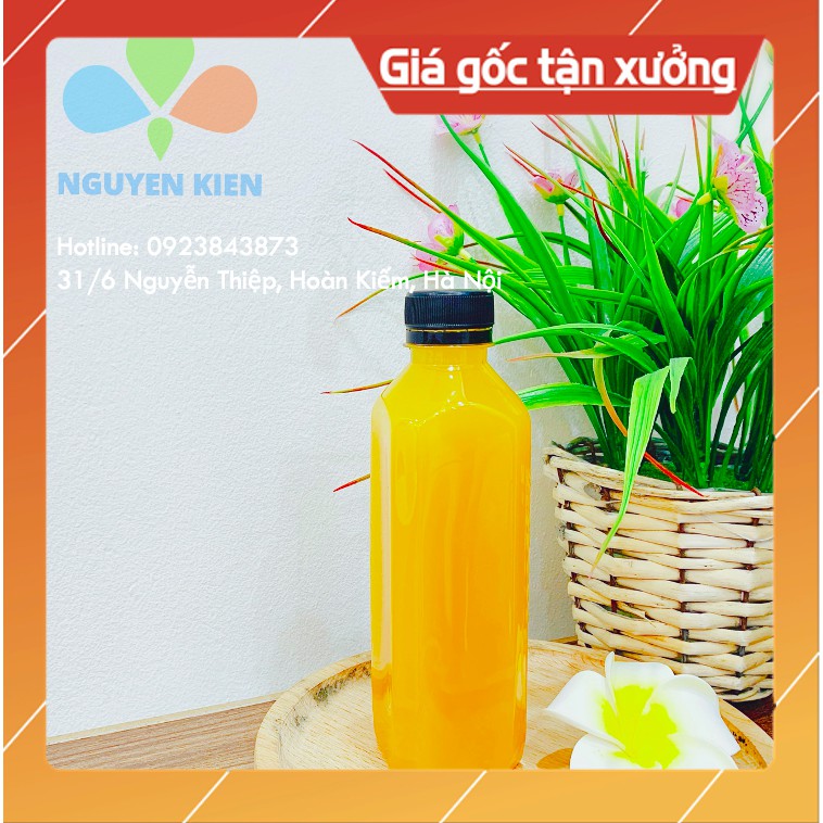 [Sỉ-PP độc quyền] 100 Chai nhựa vuông 350ml đựng trà sữa, nước ép Song Long (nắp đen/trắng)