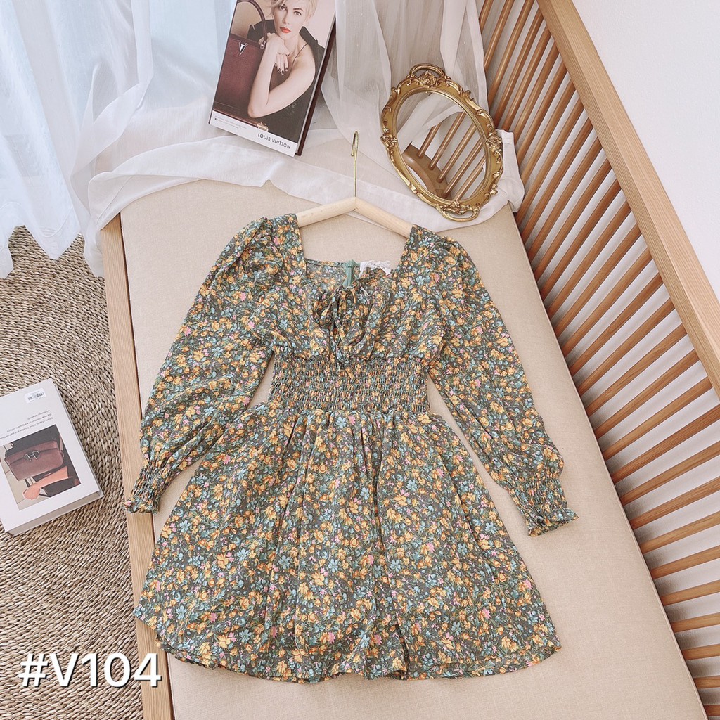 VÁY HOA NHÍ CHUN EO CỔ VUÔNG XINH DÁNG NỮ V104 | BigBuy360 - bigbuy360.vn