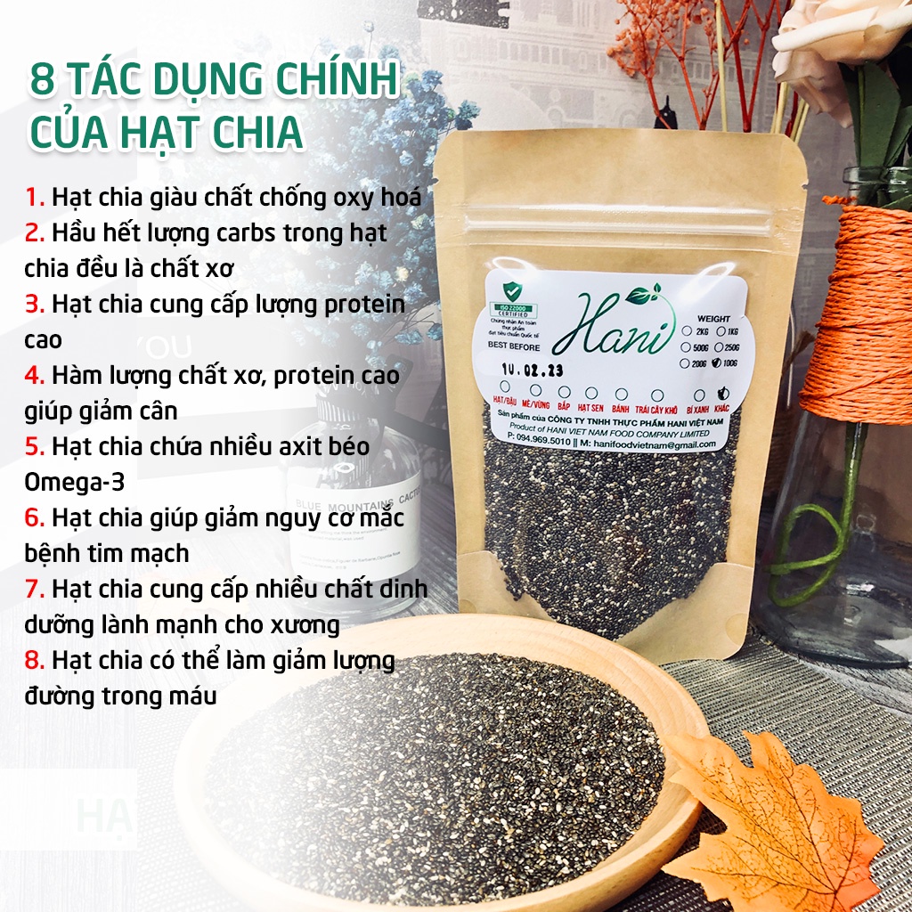 [Quà] 100g Hạt Chia Nhập Khẩu Úc Hữu Cơ Absolute Organic Giảm Cân Mới Nhất Chuẩn chất lượng HANI Food