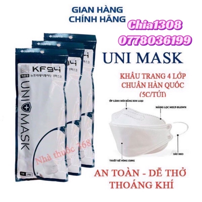 TÚI 5 KHẨU TRANG KF94 UNI MASK 4 LỚP( 5 cái/1 túi)