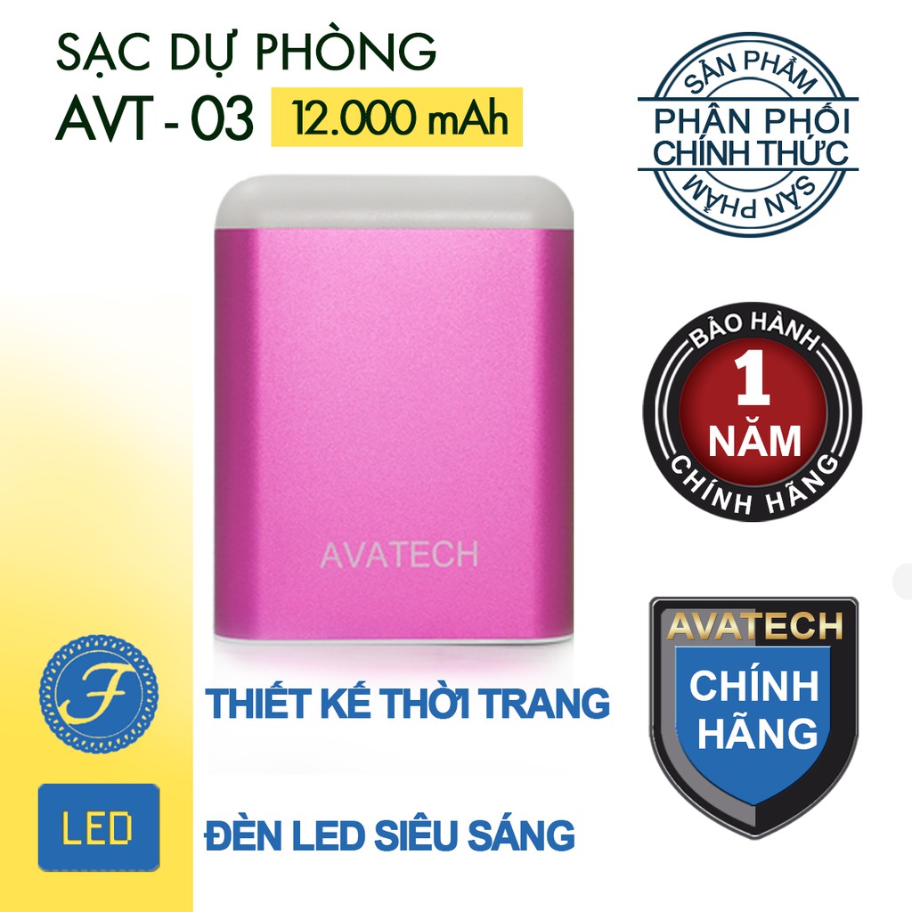 Pin sạc dự phòng kiêm đèn LED AVATECH 12000mAh