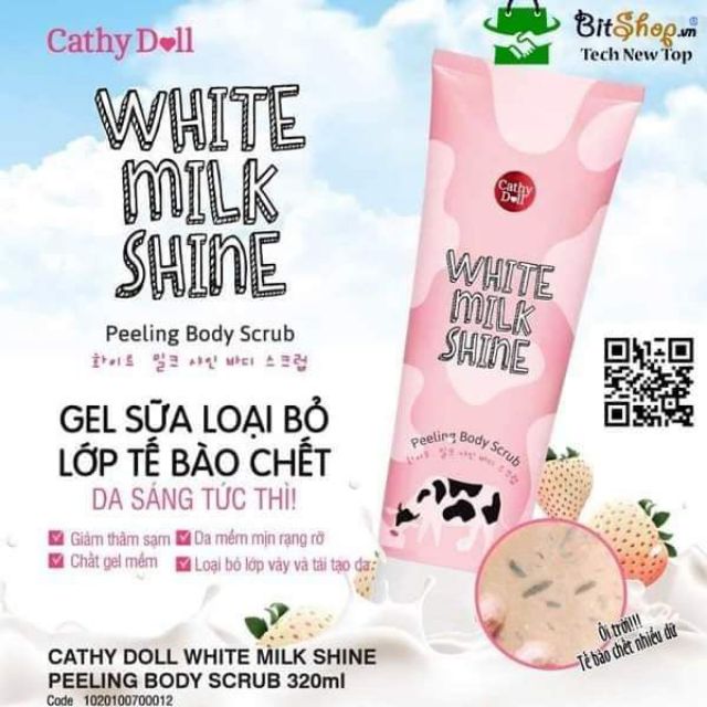 Tẩy Tế Bào Chết Toàn Thân Trắng Da Sữa Bò Cathy Doll White Milk Shine Peeling Body Scrub (320ml)