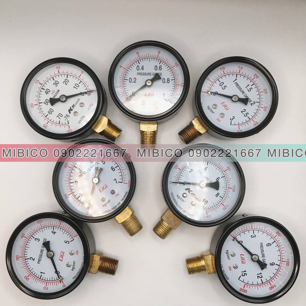 ĐỒNG HỒ ĐO ÁP SUẤT HƠI KHÍ NÉN PHI 63MM LOẠI -76,1,3,5,7,10,15,20,25,35,50 kg
