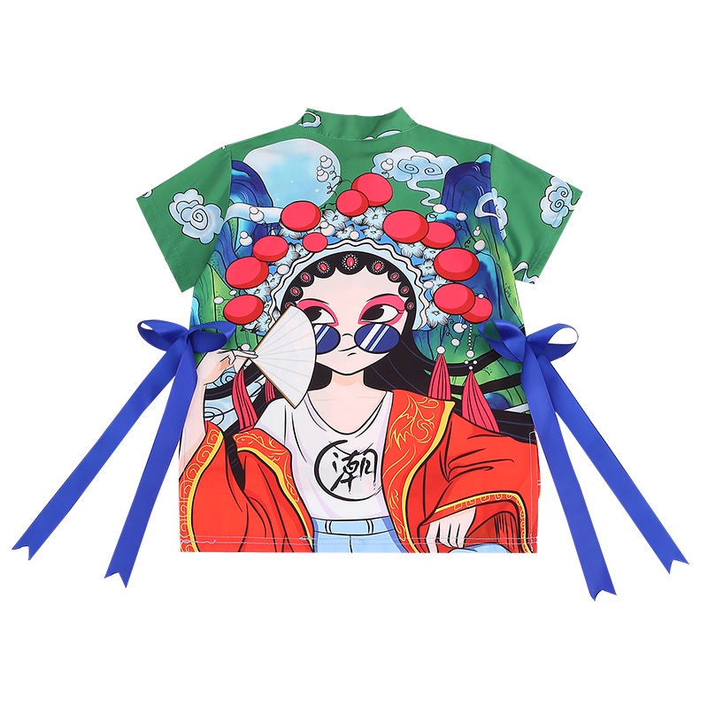 Áo Thun Tay Ngắn In Họa Tiết Phong Cách Trung Hoa Thời Trang Cho Bé Trai Và Gái