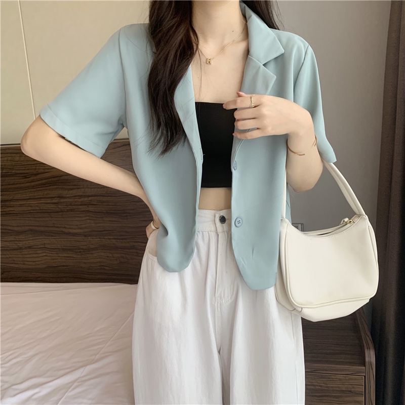 IELGY Áo Khoác Tay Ngắn Màu Sáng Dễ Phối Đồ Thời Trang Cho Nữ