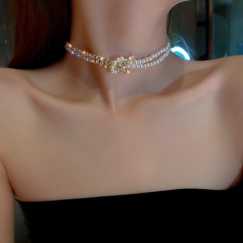 Dây Chuyền Ngắn Đính Ngọc Trai Phong Cách Hàn Quốc Đơn Giản Độc Đáo