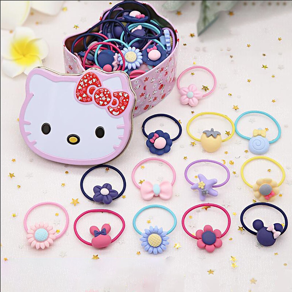 Hộp Cột Tóc Kitty 40 Chi Tiết Cực Dễ Thương Cho Bé Gái