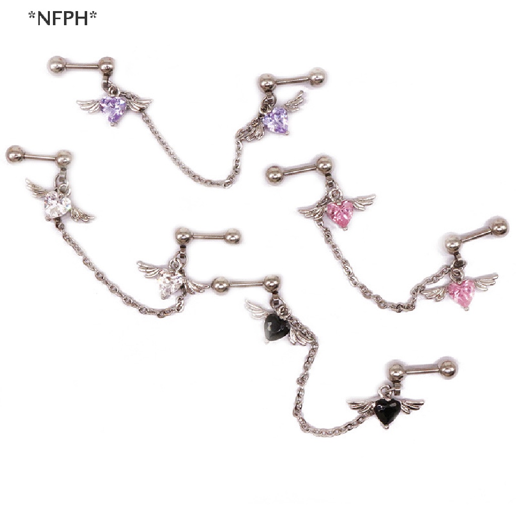 [NFPH] Khuyên Tai Dạng Chuỗi Đôi Cánh Thiên Thần Trái Tim Đôi Helix [Hot