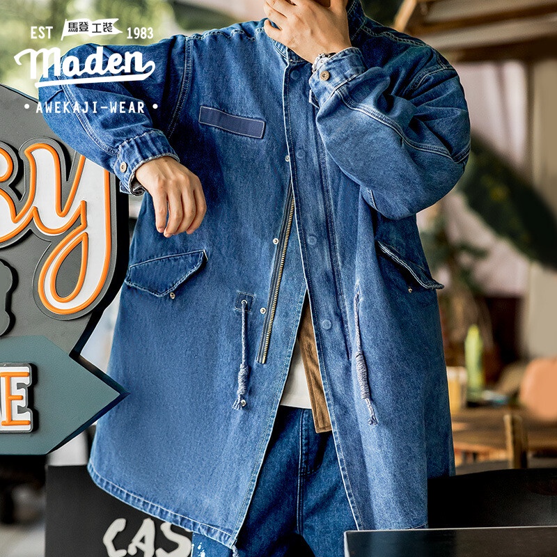 MADEN Áo Khoác Jean Denim Đuôi Cá Dáng Rộng Phong Cách Retro Mỹ Trẻ Trung Thời Trang Mùa Đông 2022 Mới M65 Dành Cho Nam
