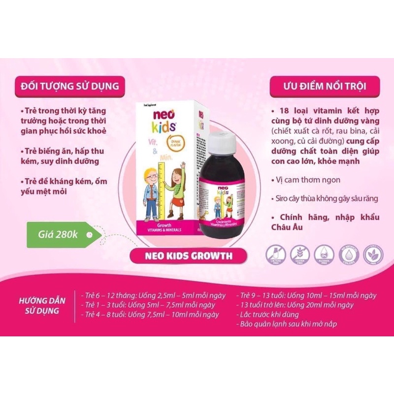Vitamin neo kids growth vitamin và khoáng chất
