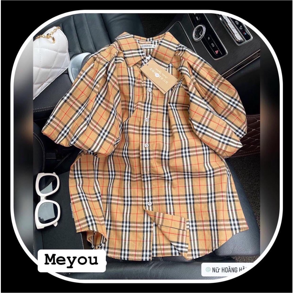 Áo Sơ Mi Nữ Cộc Tay BBR Kẻ Caro  - Áo Sơ Mi Tay Bồng Dáng Rộng Phong Cách Ulzzang | BigBuy360 - bigbuy360.vn