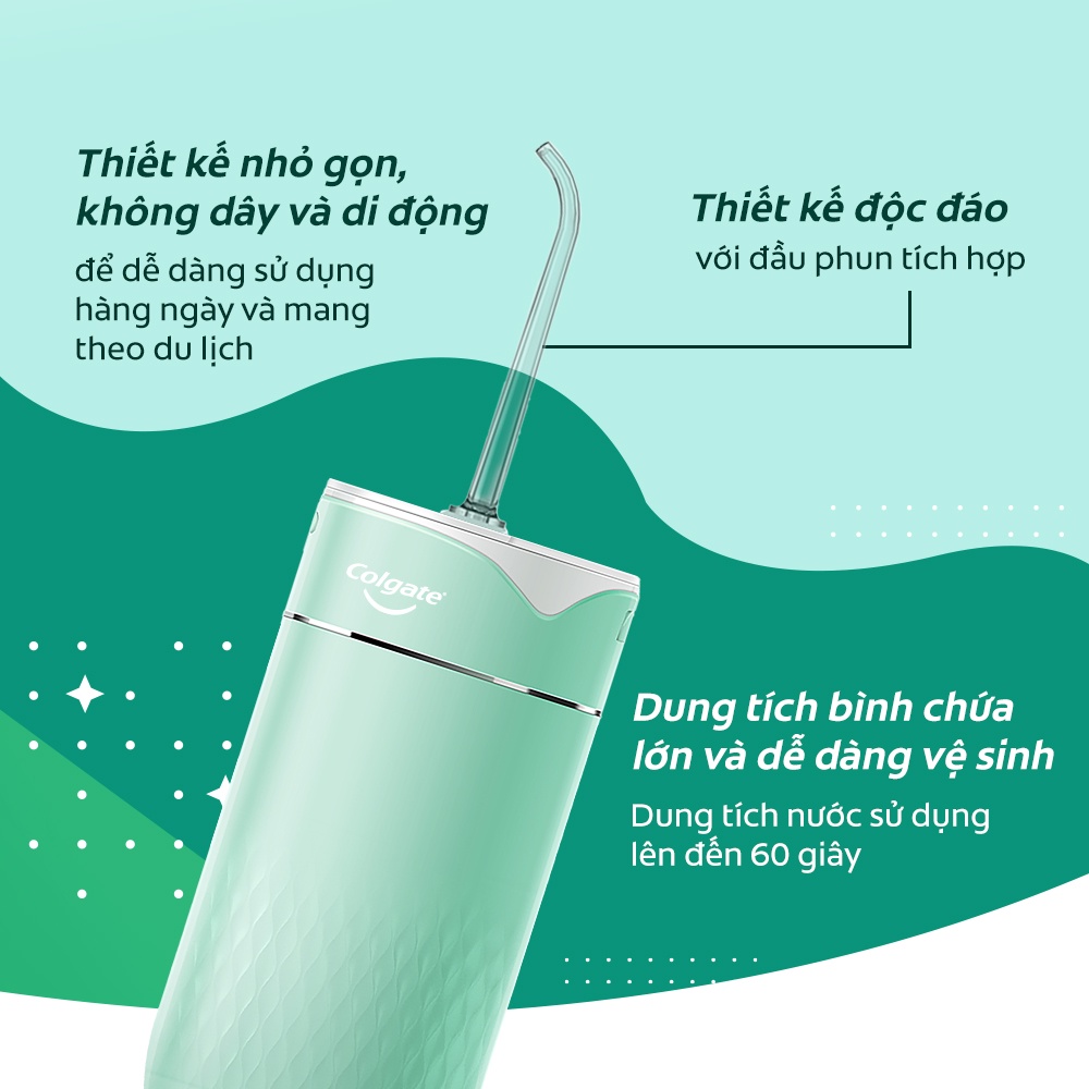 Máy tăm nước Colgate nhỏ gọn, chống thấm nước, pin sạc