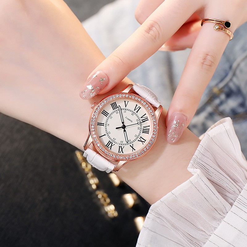 Đồng hồ nữ dây da DZINER ND04 mặt tròn thời trang đẹp cao cấp giá rẻ LINDO