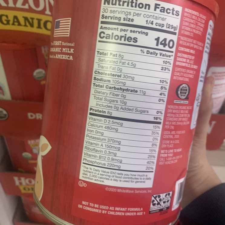 Sữa Horizon Organic Dry Whole Milk - Sữa tươi dạng bột hữu cơ Organic Horizon 870gr