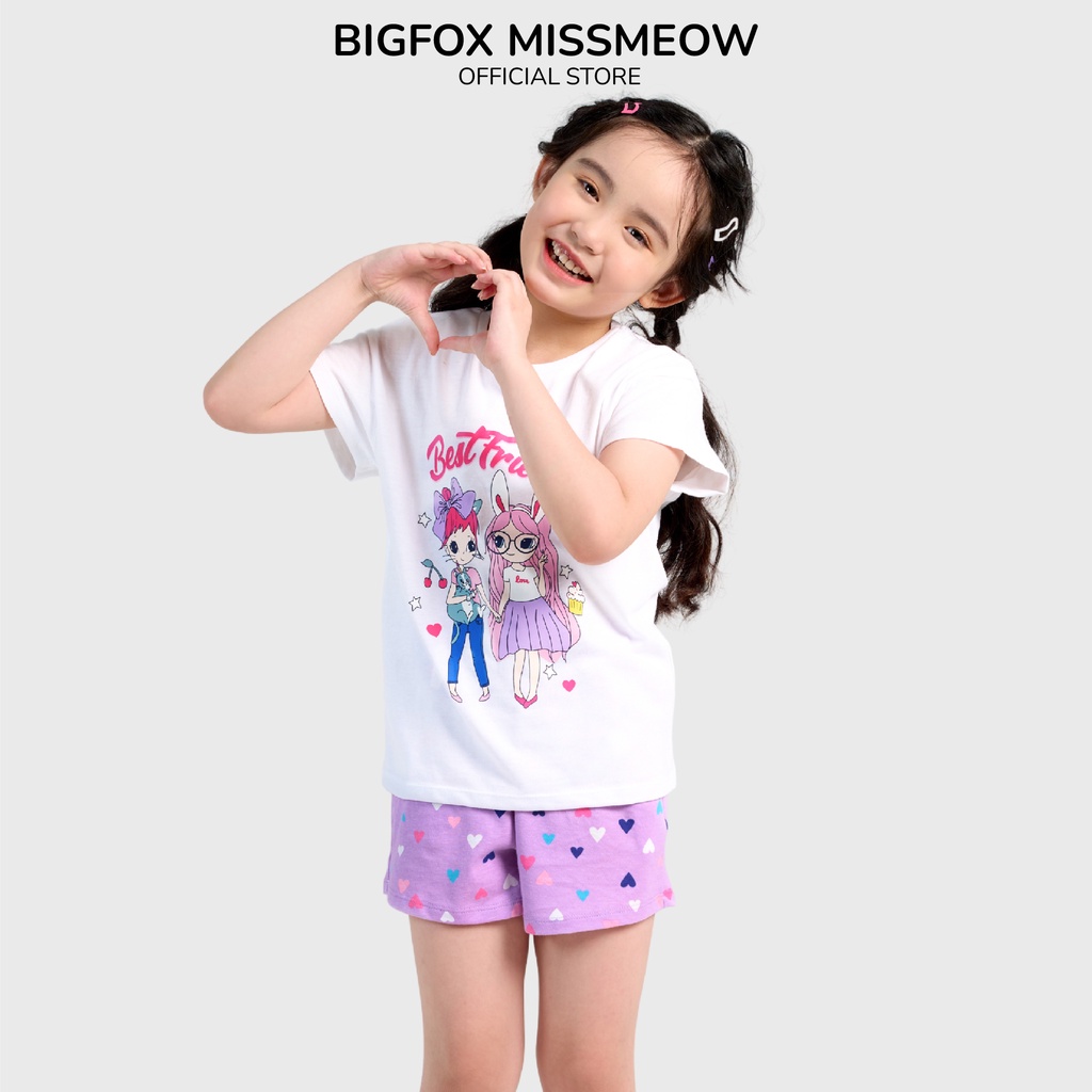 Bộ quần áo bé gái Bigfox Miss Meow mùa hè chất liệu cotton mềm in best friends size trẻ em 3,4,5,6,7,8,9,10,11 tuổi