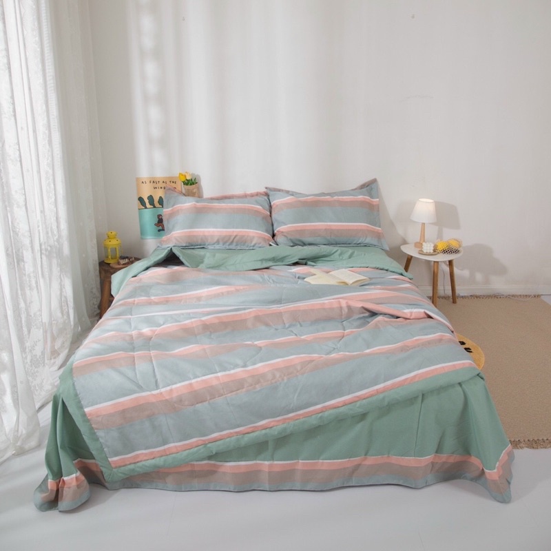 Bộ Ga Gối Chăn Trần Cotton Đũi Kẻ 4 Mùa 1m2,1m5,1m6…