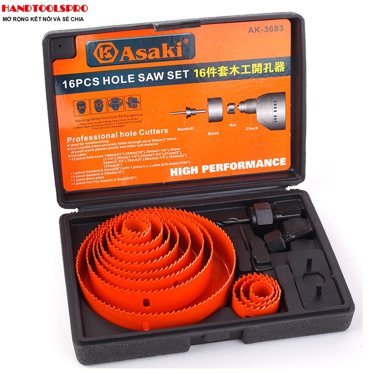 Bộ công cụ khoét lỗ gỗ và thạch cao Asaki AK-368 AK-3681 AK-3682 AK-3683