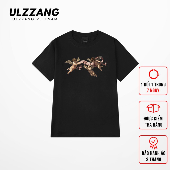 Áo thun tay lỡ ULZZANG cotton dáng unisex form rộng in hình angel evropa