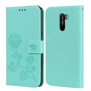 Bao da điện thoại nắp gập thêu hoa hồng có ngăn đựng ví tiện lợi dành cho Xiaomi Mi poco F1