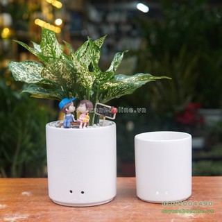 Cặp 2 chậu trụ trồng cây gốm sứ lỗ thoát nước bên cạnh