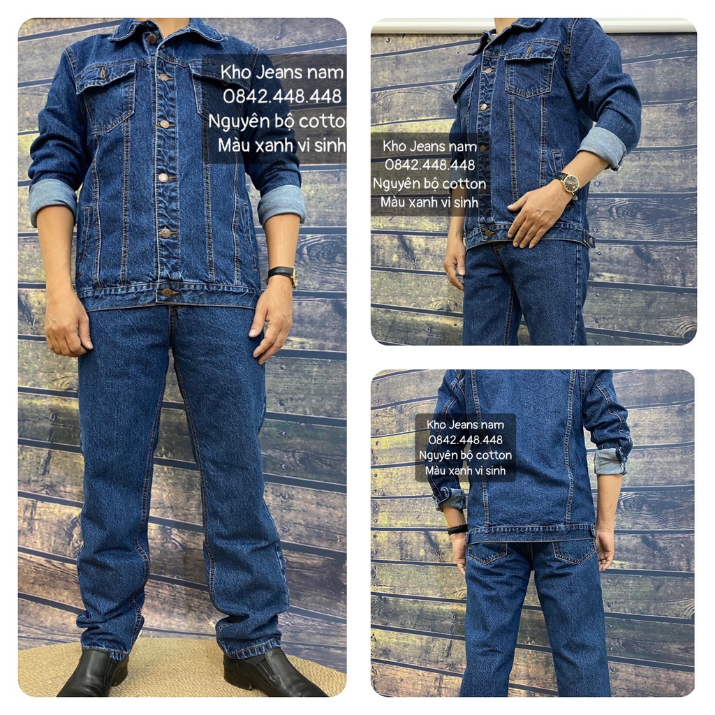 COMBO (Size 28 - 35) Nguyên bộ Jean Cotton XANH VI SINH, Áo Jean, áo khoác bò, Quần Jean Nam Ống Suông, Quần Bò Nam