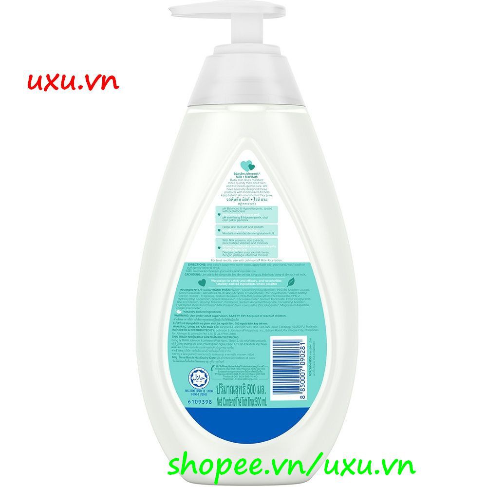 Sữa Tắm 500ml Johnsons Baby Bath Milk + Rice Chứa Sữa Và Tinh Chất Gạo, Với uxu.vn Tất Cả Là Chính Hãng.