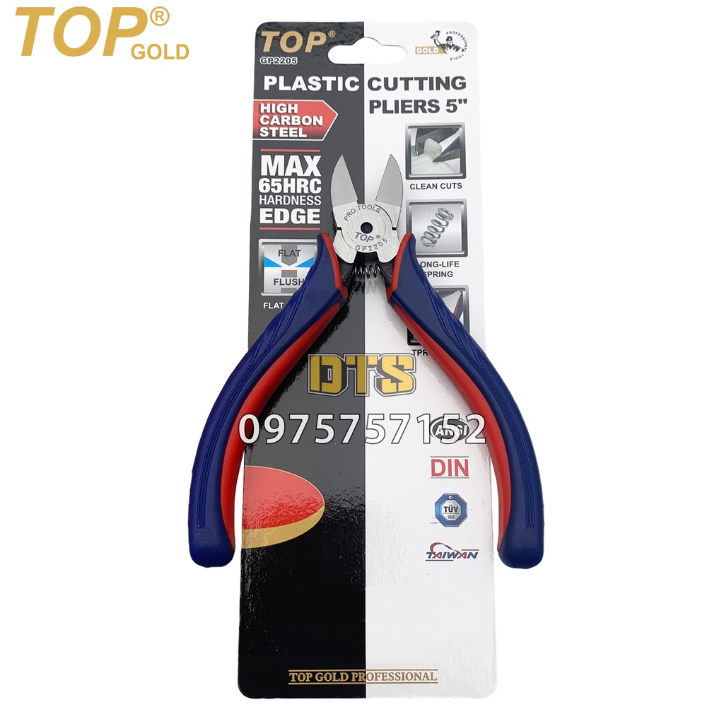 Kìm cắt kỹ thuật trợ lực lưỡi bằng 5 inch TOP GOLD, kìm cắt bavia nhựa, kềm cắt dây điện, kim loại mỏng, trang sức quý